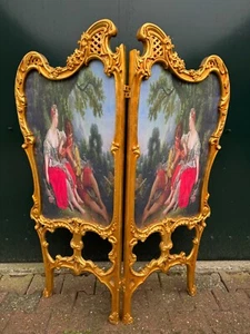 Screen Room Divider French Louis XVI Gilt Beech Wood Scenic Fabric Vintage - Picture 1 of 21
