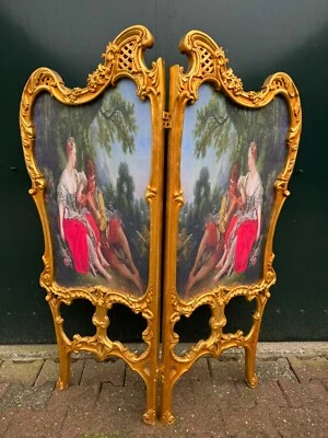 Screen Room Divider French Louis XVI Gilt Beech Wood Landscape Sto... - Image 1 of 4