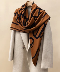 70% Cashmere & 30% Silk Wrap Scarf Shawl Brown Horsebit Bandana Kerchief 51'' - Picture 1 of 5