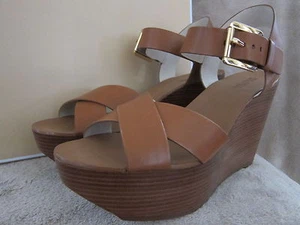 MICHAEL KORS Peggy Equipaje Cuero Marrón Plataforma Tacones de Cuña Zapatos Talla 9 M Nuevos con Caja - Imagen 1 de 8