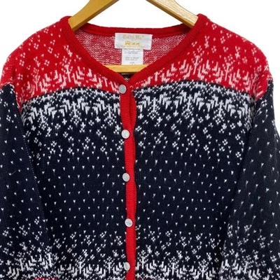 Vintage Tally- Ho Women's Size M Fair Isle Snowflake Cardigan Sweater Red Black - Image 1 of 4