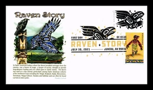 DR JIM STAMPS US COVER RAVEN STORY NATIVE AMERICAN FDC COMBO PANDA CACHET - Picture 1 of 2