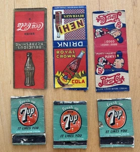 Lot Of 6 Vintage Soda Match Covers: Coke, Pepsi & 7 Up - Picture 1 of 6