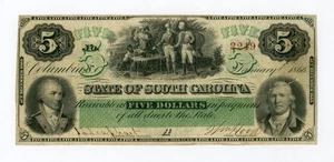 1866 Cr.03 $5 The State of SOUTH CAROLINA Note - Issued! - Picture 1 of 2