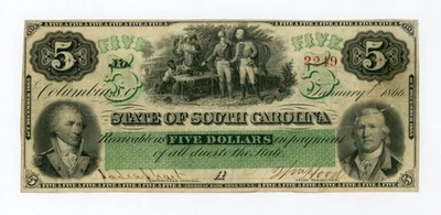 1866 Cr.03 $5 The State of SOUTH CAROLINA Note - Issued! - Image 1 of 2