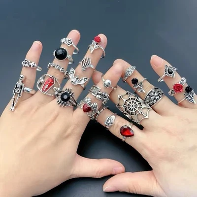 23 Silver Bulk Lot Rings For Men And Women Goth Grunge Fashion Ring Wholesale - Image 1 of 4