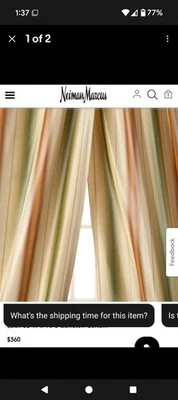 Curtain Silk Panels Neiman Marcus  52W x 108L 2 Panels Home Silks Carleton  - Image 1 of 2