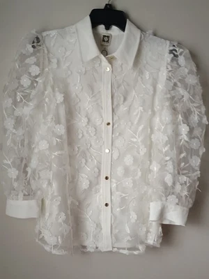 NUEVA BLUSA FLORAL BLANCA BRILLANTE ANNE KLEIN TALLA M Foto 1 de 4