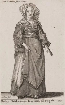 W. HOLLAR (1607-1677), Calabrische Frau, um 1649, Radierung Barock Trachten - Bild 1 von 4