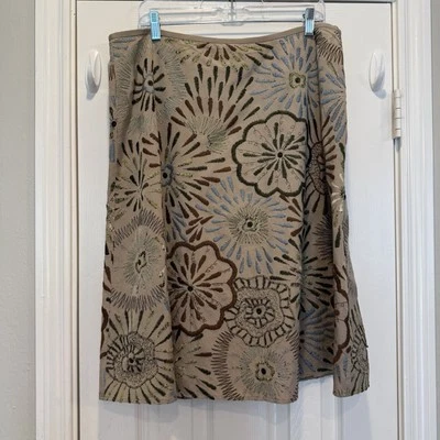 Falda midi para mujer Lafayette 148 talla 16 beige floral bordado algodón seda Foto 1 de 4