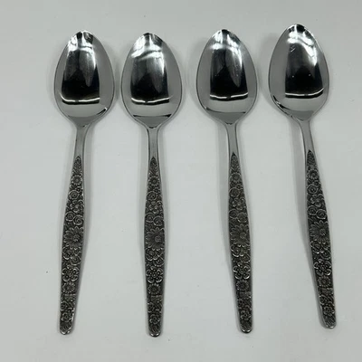 Vtg Interpur Jardinera 4 Spoons Stainless Japan Daisy Floral Teaspoons - Image 1 of 4