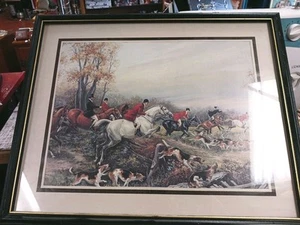 VICENTE ROSO FOXHUNT PRINT FRAMED 22” X 18” Horse & Hounds Equestrian Art - Picture 1 of 8