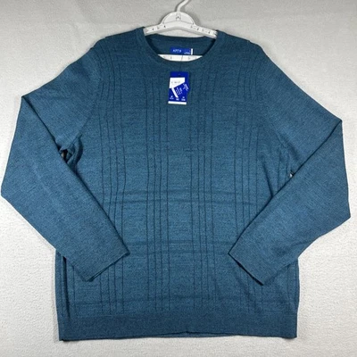 APT 9 Teal Merino Wool Blend Sweater Men’s L Modern Luxe Crewneck Ultra Soft - Image 1 of 4