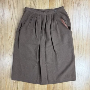 Vintage Brown Wool Alpaca Box Pleat 1980s Calvin Klein Maxi Skirt Pockets Side - Picture 1 of 17