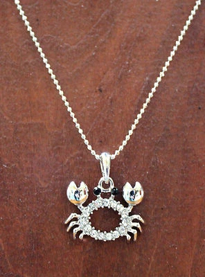 Collar de cangrejo de océano de plata con acento de cristal austriaco cadena ajustable de 18" Foto 1 de 2