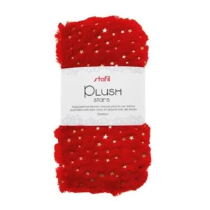 Tessuto peluche rosso con stelline oro - Foto 1 di 1