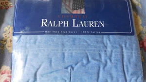 Hoja plana doble azul Chambray-Ralph Lauren-NUEVA-NOSTADA-100% algodón--5 disponibles - Imagen 1 de 2