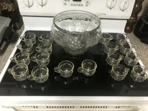 Fruit Clear by Jeannette PUNCH BOWL SET 38 PIECES 1 BOWL-1 LADLE-18 CUPS-18 HANG - Picture 1 of 1