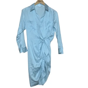 Hemdblusenkleid Veronica Beard blau Langarm Sierra Größe 2 gerafft Kragen Knopf - Bild 1 von 13