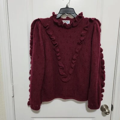 Vtg 80s Clovis Ruffin Knit Women's L Pointelle Knit Ruffle Sweater Romantic - Image 1 of 4