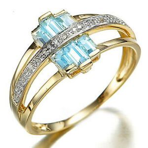 Halo Jewelry Womens Aquamarine 18K Gold Filled Fashion Rings Gift Size 6-10 