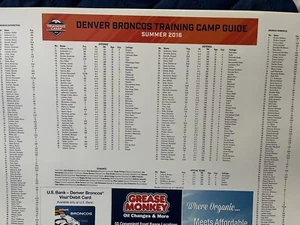 2016 Denver Broncos Training Camp Guide Schedule and Roster 4 sheet lot - Picture 1 of 5