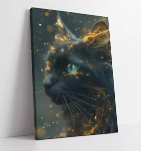 RITRATTO DI GATTO CON ORO INCANDESCENTE - QUADRO ARTE DA PARETE SU TELA INCORNICIATO STAMPA - Foto 1 di 2