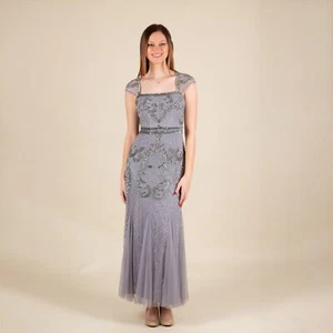 Adrianna Papell Dress Maxi Lilac Sz 2 Small Purple Beaded Prom Retro 20s Gatsby - Picture 1 of 20