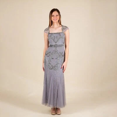 Adrianna Papell Dress Maxi Lilac Sz 2 Small Purple Beaded Prom Retro 20s Gatsby - Image 1 of 4