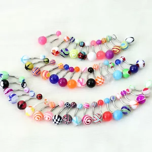 10/30/50 Mixed Ball Barbell Bar Navel Belly Button Ring Piercing Jewelry FAJKJK - Picture 1 of 9