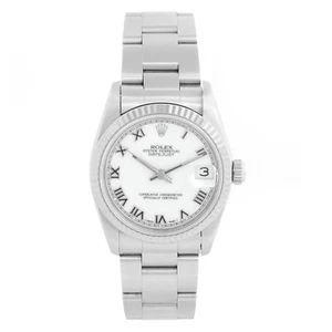 Rolex Datejust 68274 Midsize Steel Watch Oyster Band White Roman Dial Box &Paper - Picture 1 of 5