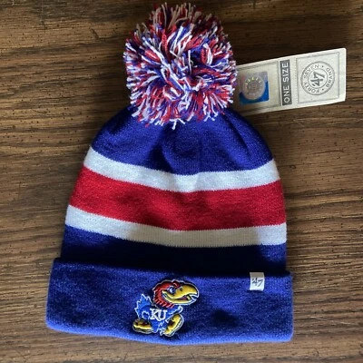 '47 Marca Kansas Jayhawks Gorro Tejido | Talla Única Pom Medias Gorra Nuevo Foto 1 de 4