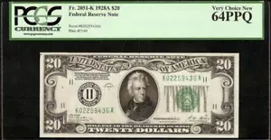 1928 A $20 BILL NUMERICAL 11 DALLAS GOLD DEMAND NOTE Fr 2051-K PCGS 64 PPQ - Picture 1 of 2