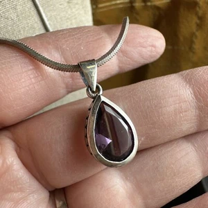 20 Inch Italy 925 Sterling Silver Amethyst Teardrop Necklace - Bild 1 von 13