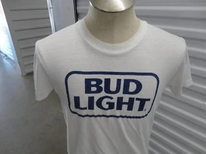 T-shirt vintage anni 80 Bud Light birra Budweiser morbida sottile punto singolo S - Foto 1 di 5