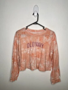 Old Navy Boxy Crop Top Girls Size XXL 18 Tie Dye Coral Long Sleeve Shirt - Picture 1 of 4