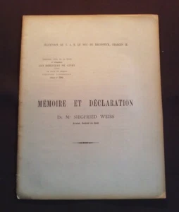 Mémoire et déclaration de Me Siegfried Weiss avocat, docteur en droit - Imagen 1 de 1
