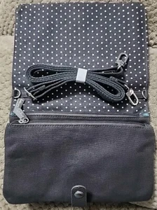 New 31 Thirty-One Double Up Crossbody In City Charcoal Swiss Dot - Picture 1 of 9