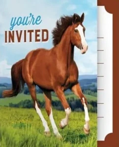 Horse and Pony Foldover Invitations 8 Pack 4" x 5" Invites Birthday Decorations - Picture 1 of 2