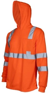 Hi-Vis Orange Long Sleeve Safety Shirt w/Reflectors & Hoodie, Size X-Large - Picture 1 of 2