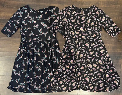 Niñas Antiguo Azul Marino Negro Floral Flor Media Manga Vestido Conjunto Lote L Grande 10-12 Foto 1 de 4