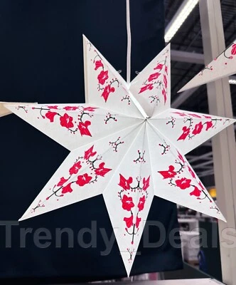 Ikea STRALA Star Light Pendant / Table Lamp Shade White/Red Amaryllis Floral 19" - Image 1 of 4
