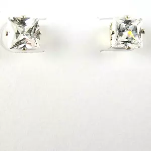925 Massivsilber 2 KT TW Prinzessin Schnitt CZ Ohrstecker, voll facettiert, Zinken Set - Bild 1 von 4