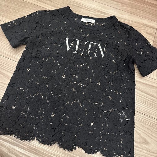T shirt Valentino donna S nera pizzo manica corta taglia S top designer lusso lim