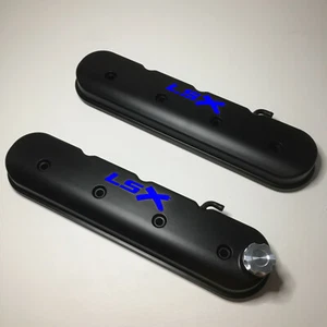 Tall LS Valve Covers With LSX Logo Black W/Blue LSX 241-407 - Picture 1 of 3