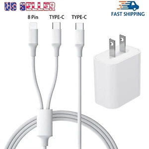 2 in 1 USB-C to USB-C&8Pin Fast Charging Cable For iPhone 15 14 13 12 11 X Pro - Picture 1 of 14