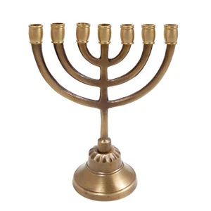 Traditioneller siebenzweigiger Menora 5,5 Zoll antiker Bronze Kerzenhalter Judaica - Bild 1 von 4