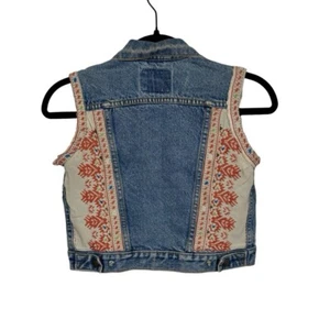 Levi's Girls Custom Upcycled Boho Cross-Stitch Denim Vest - Picture 1 of 6