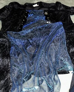 Totally Ghoul Midnight Blue & Black Glitter Spider Web Witch Adult Costume NWT - Picture 1 of 6