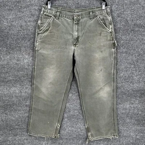 Carhartt Pants Mens 35X29 Green Dungaree fit Carpenter B11 Canvas Work Thrashed - Picture 1 of 15